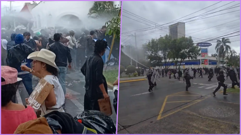 Con tanquetas de agua limpia y gas pimienta, policías reprimen protesta por agua sucia en Jalisco