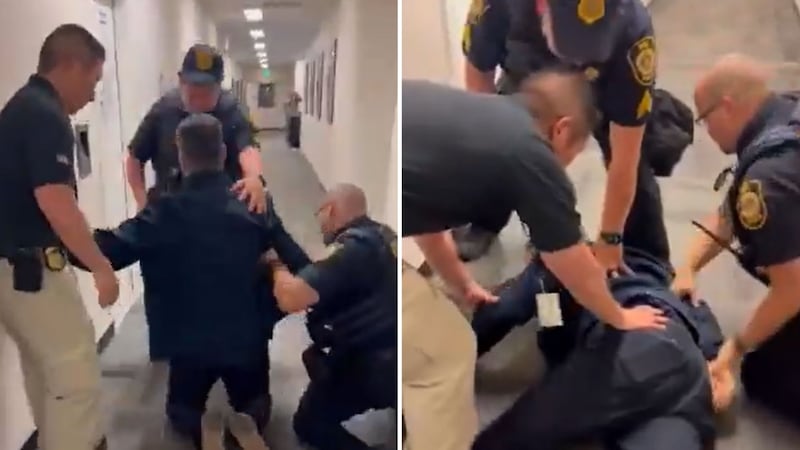 VIDEO: FBI expulsa y somete a senador Alex Padilla por interrumpir conferencia de Kristi Noem