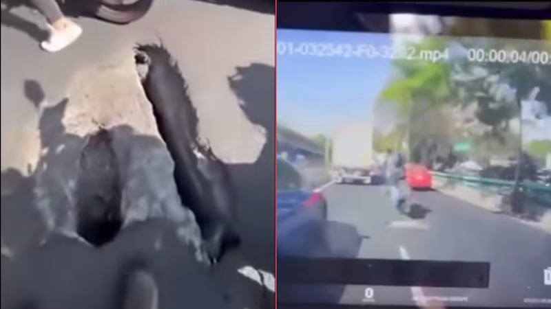VIDEO: Motociclista sale proyectado tras caer en un mini socavón en medio de Viaducto Tlalpan