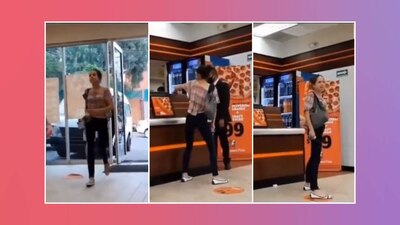 La mujer exige a gritos e insultos que le vendan una pizza.