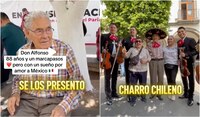 ¡Hermoso cariño! Abuelito chileno cumple sueño de echarse un ‘palomazo’ con mariachi mexicano