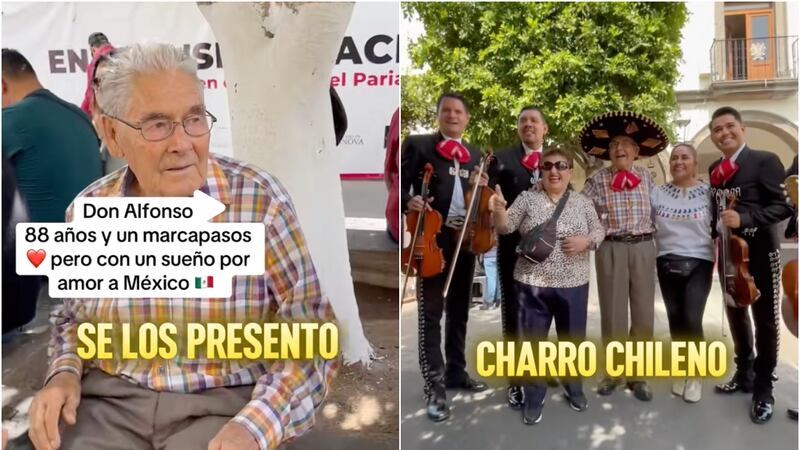 ¡Hermoso cariño! Abuelito chileno cumple sueño de echarse un ‘palomazo’ con mariachi mexicano