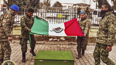 Se trata de uno de los perros que viajó para apoyar en los rescates en los escombros de Turquía