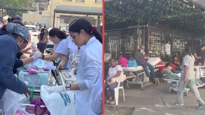 Enfermeras sacan a bebés y pacientes a la calle tras daños a inmuebles por el sismo en Colombia