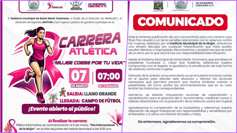 Municipio de Oaxaca se disculpa por carrera “Mujer, corre por tu vida” en el marco del 8M