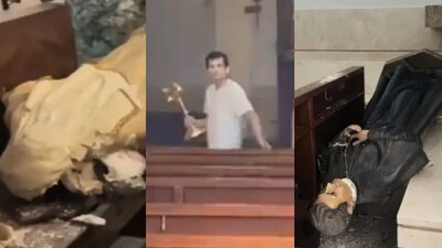 En videos, se pudo apreciar cómo el individuo destroza las imágenes de varios santos