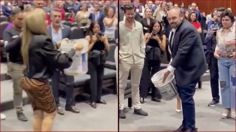 VIDEO: Diputados de MC y Morena se arrojan cubeta con chapopote durante sesión en San Lázaro