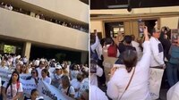 Al grito de “¡Fuera Rocha!“, habitantes de Culiacán, Sinaloa irrumpen en Palacio de Gobierno