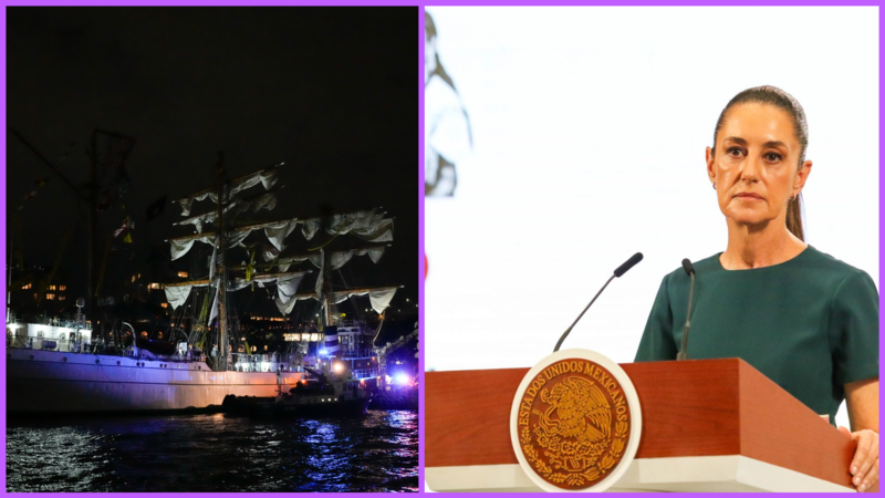 Sheinbaum confirma muerte de 2 marinos tras choque del Buque Cuauhtémoc en el puente de Brooklyn