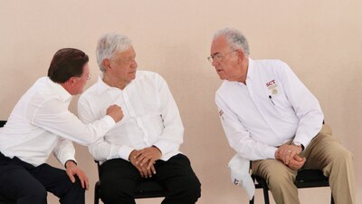 José Rosas, gobernador de Durango, AMLO y Javier Jiménez, titular de la SCT