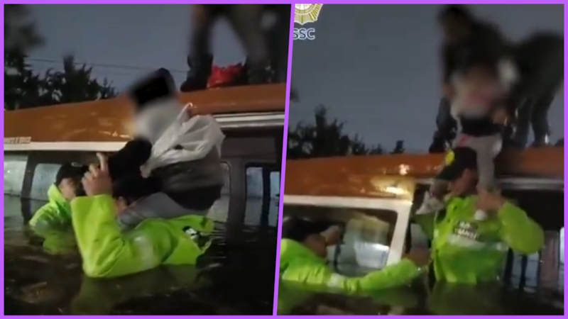 VIDEO: Policías rescatan a niños que quedaron bajo el agua en Iztapalapa