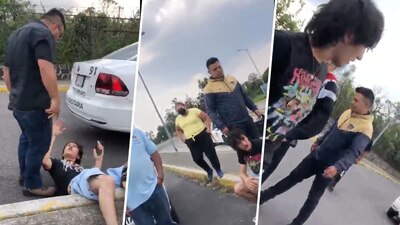 Los jóvenes fueron abordados por uno de los vehículos de seguridad, intentando desalojarlos