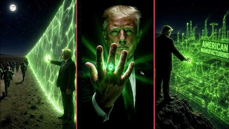 “¡Ningún mal escapará!”: Convierten a Trump en Linterna Verde para presumir políticas