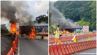 La unidad se estrelló contra el muro y se incendió