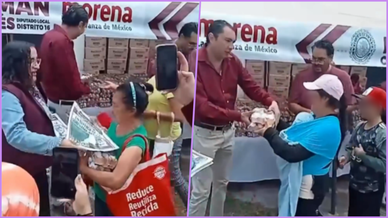 VIDEO: Captan al morenista Román Cortés repartiendo huevos y periodicos previo al proceso electoral