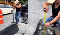 Influencer repara baches en Nuevo León y usuarios le piden ir a la CDMX