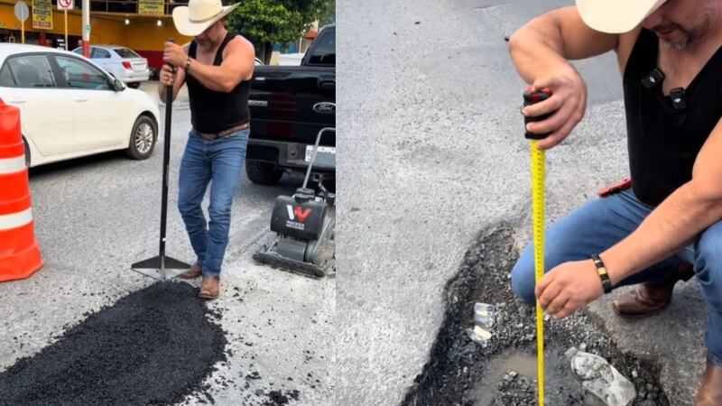Influencer repara baches en Nuevo León y usuarios le piden ir a la CDMX