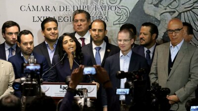 Alejandra Barrales del PRD, Ricardo Anaya del PAN y Dante Delgado de MC en la Cámara de Diputados