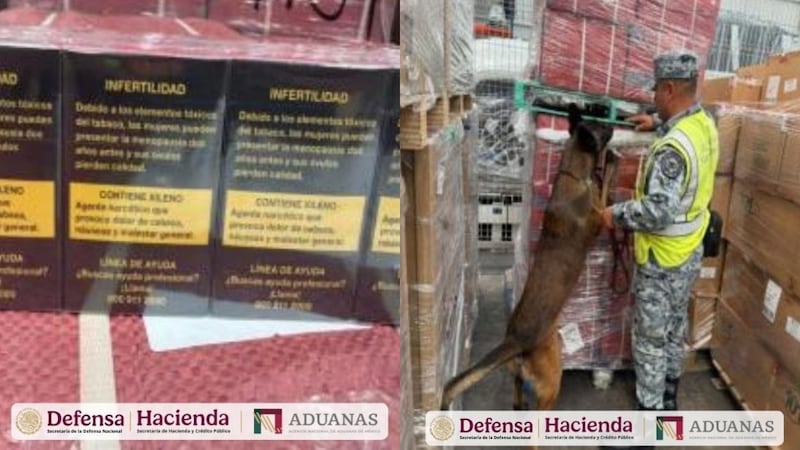 Decomisan cargamento de 84 mil cigarrillos apócrifos en el AIFA