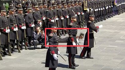 El momento en que el cadete de Colegio Militar se desmayó este mediodia