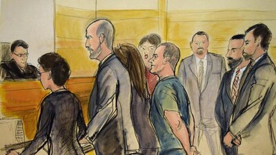 Joaquín 'el Chapo' Guzmán (centro, de playera verde) durante su juicio en Nueva York