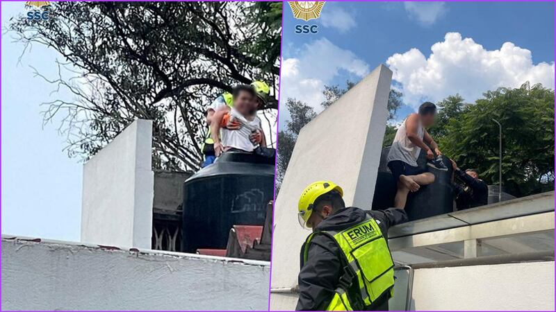 Hombre intenta lavar su tinaco pero se queda atorado dentro de él; SSC-CDMX lo rescata
