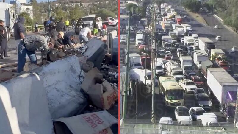 Reportan rapiña tras volcadura de tráiler cargado de huevo en Tlalnepantla