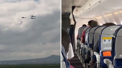 Los helicópteros realizaban maniobras como parte del ensayo para el desfile militar