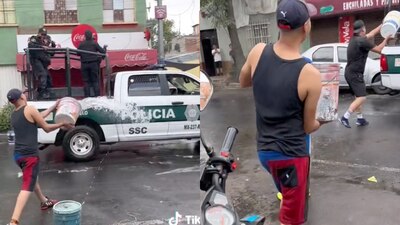 En la red social TikTok se difundieron imágenes de los oficiales siendo mojados
