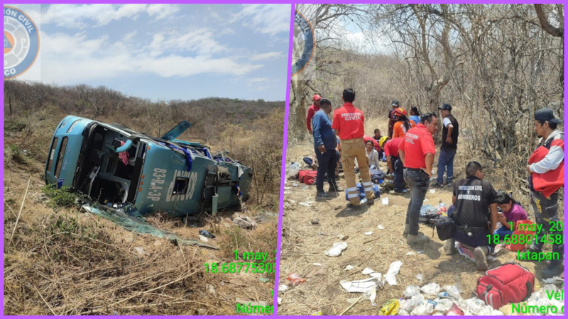 Vuelca autobús en la Taxco-Pilcaya; deja 1 persona sin vida y 30 heridos