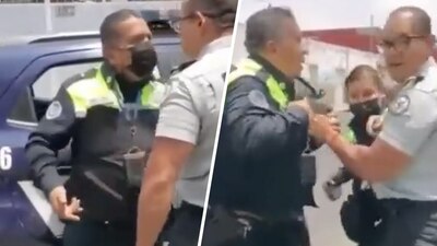 Luego de recibir varios empujones y cachetadas, los uniformados lograron infraccionarlo.