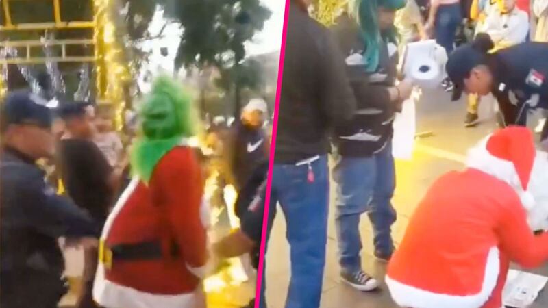 VIDEO: El Grinch y Santa Claus pelean a golpes en el centro de Aguascalientes