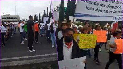 Trabajadores del Poder Judicial marchan sobre la autopista México-Toluca