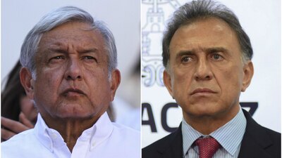 AMLO, líder de Morena, y Miguel Ángel Yunes Linares, gobernador de Veracruz