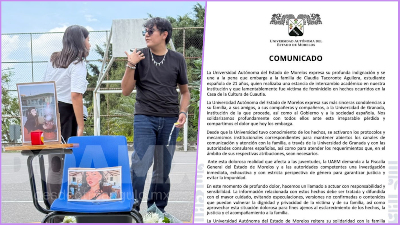 Alumnos de la UAEM realizan homenaje en silencio por Claudia Tacoronte, joven española asesinada