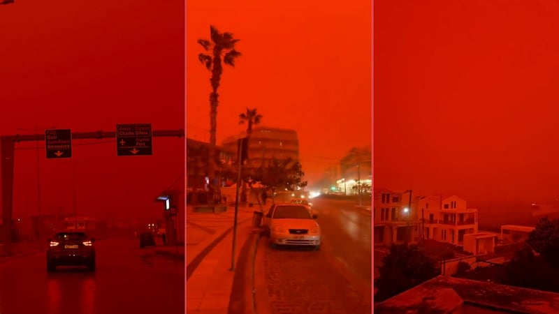 VIDEO: Tormenta de polvo del Sahara tiñe de rojo los cielos de Creta y afecta vuelos en Grecia