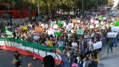 A la movilización acudieron con banderas de México, pancartas y trajes color verde olivo