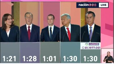 Los 5 aspirantes presidenciales durante el primer debate