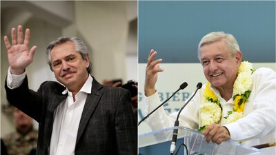 El candidato presidencial argentino, Alberto Fernández, y el presidente López Obrador