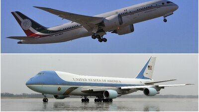 El nuevo avión presidencial mexicano, un Boeing 787-8, y el actual Air Force One, un Boeing 747-200