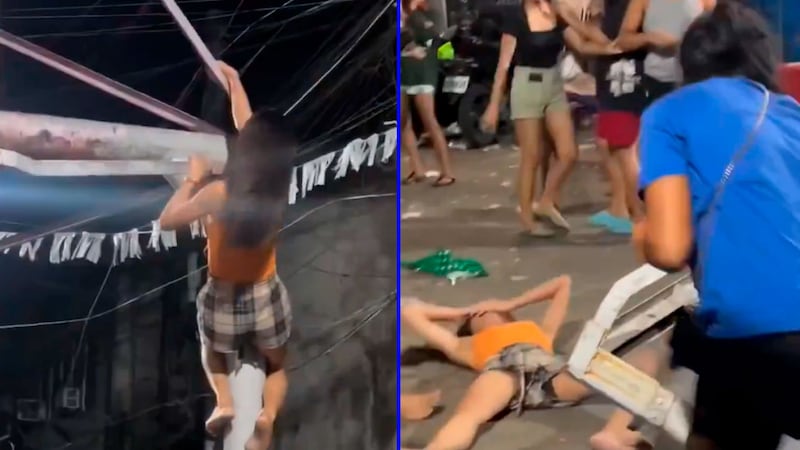 VIDEO: Joven sube a bailar a una canasta de basquetbol y sufre aparatosa caída