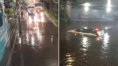 Un auto quedó debajo del agua en el bajopuente de Periférico sur