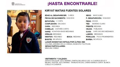 El pequeño Kiryat Matías Fuentes Solares desapareció en el Edomex