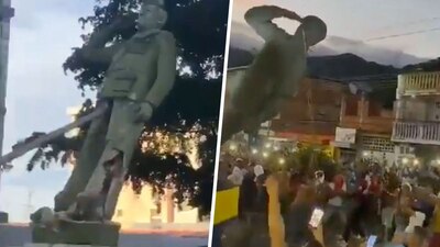 En diferentes videos que circulan en redes la imagen es la misma: derriban al general