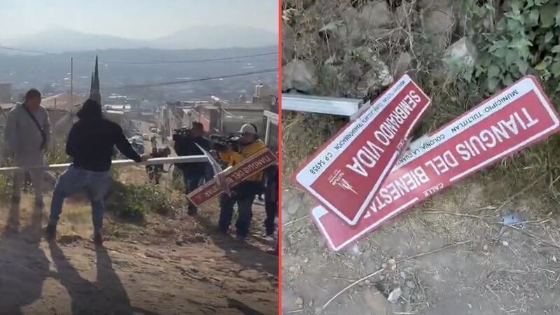 VIDEO: Vecinos de la colonia 4T, en Tultitlán retiran letreros de las calles con nombres de programas sociales de AMLO