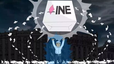 Una animación muestra a AMLO como un superhéroe de anime