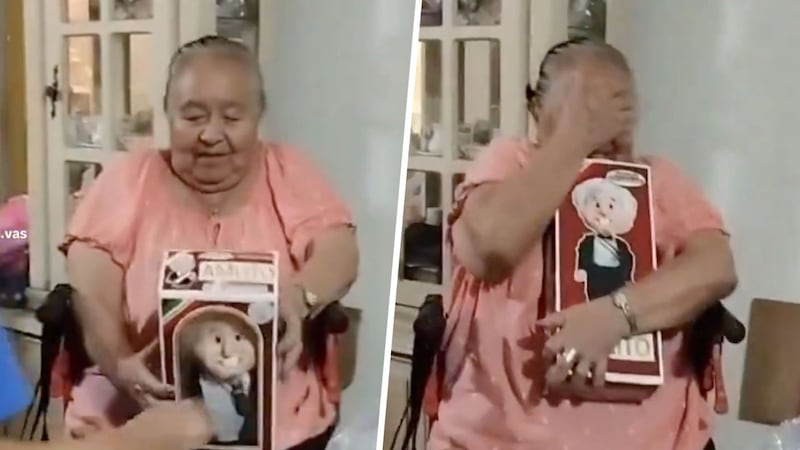 Abuelita se emociona hasta las lágrimas al recibir su 'Amlito' de peluche