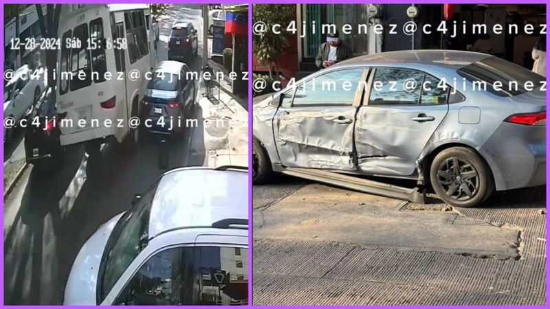 VIDEO: Microbús se estrella contra auto estacionado y se da a la fuga