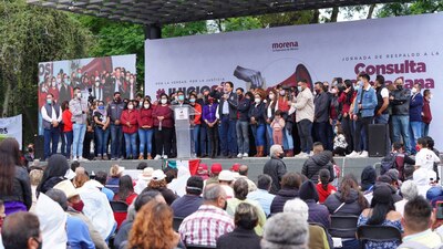 La dirigencia morenista celebró un mitin para promover la consulta popular