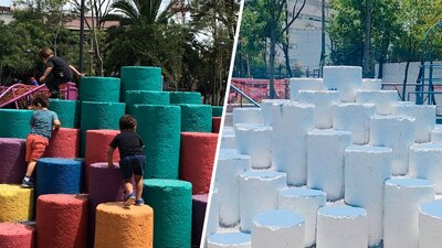 Porque el espacio está en un parque que usan niños y no veían mal que estuviera de colores